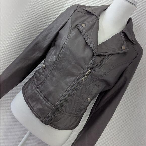 JOU JOU! STORMY GRAY VEGAN LEATHER BIKER/MOTO INSPIRED ZIPPER JACKET, COAT! SZ S - Picture 12 of 12